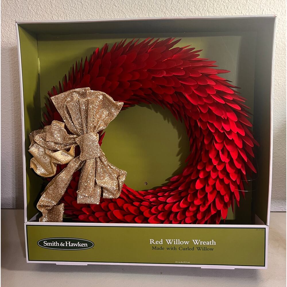 Smith & Hawken Red Willow Wreath 21” w/ Gold Bow Holiday Christmas Decor -New